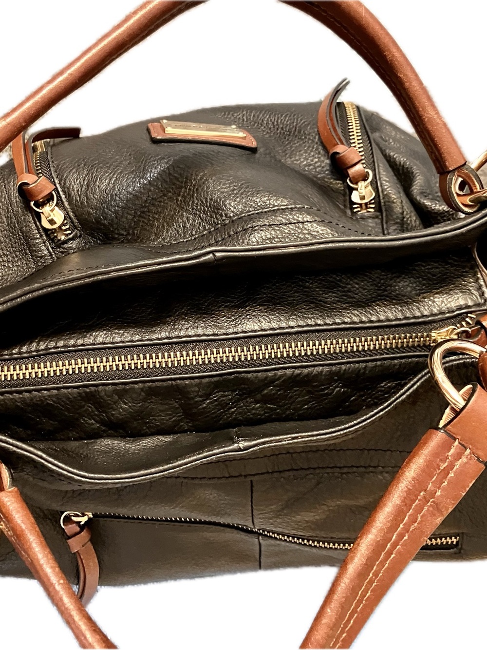 Cynthia Rowley Black Leather Tote with Brown Handles - Picture 5 of 14